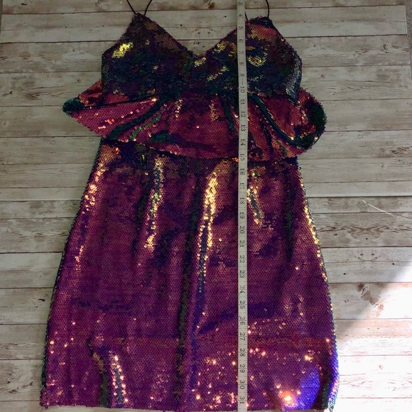 “Zara" gorgeous multi-colored sequined mini dress w/ spaghetti straps & peplum - Picture 13 of 16
